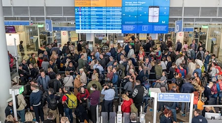 Solche Bilder mit endlosen Warteschlangen soll es möglichst nicht mehr vom Münchner Flughafen geben. Der Freistaat Bayern fordert schnelle Reformen für den zweitgrößten deutschen Airport. (Archivbild) / Foto: Peter Kneffel/dpa