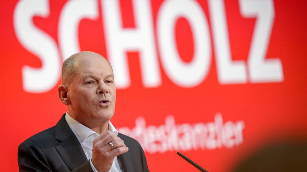 Kanzler Scholz spricht bei der «Wahlsiegkonferenz» der SPD. (Archivbild) / Foto: Kay Nietfeld/dpa