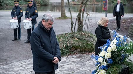 Kränze für die Opfer der Messerattacke von Aschaffenburg.  / Foto: Daniel Vogl/dpa