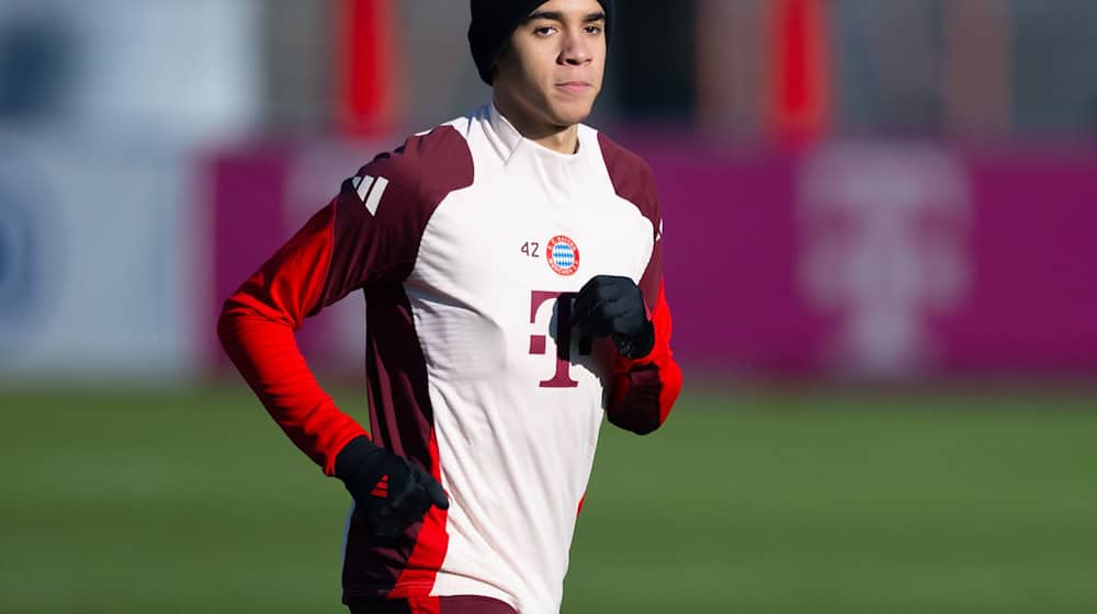 Jamal Musiala noch beim Training in München. / Foto: Sven Hoppe/dpa