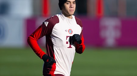 Jamal Musiala noch beim Training in München. / Foto: Sven Hoppe/dpa