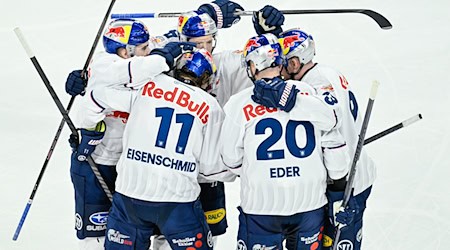 Der EHC Red Bull München gelingt im Playoff-Viertelfinale gegen die Adler Mannheim der Ausgleich. / Foto: Uwe Anspach/dpa