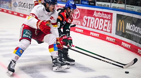 Justin Volek (r) wird nicht mehr für die Augsburger Panther spielen.  / Foto: Tom Weller/dpa