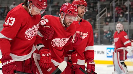 Einst Teamkollege von Moritz Seider (links) in der NHL, künftig in Ingolstadt: Eishockey-Profi Riley Barber (Mitte). / Foto: Tony Avelar/FR155217 AP/dpa