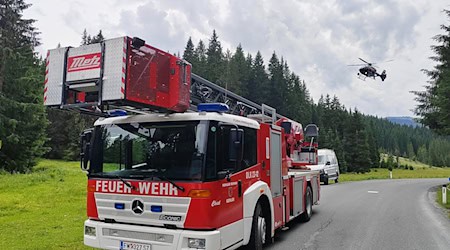Ein Einsatzfahrzeug der Feuerwehr steht in der Nähe der Absturzstelle eines Kleinflugzeugs im Gemeindegebiet von Krimml.  / Foto: -/News5/dpa