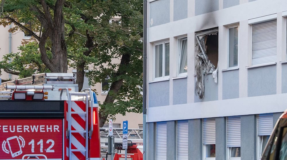 Durch die Explosion ist ein Feuer entstanden, das von den Einsatzkräften der Feuerwehr schnell eingedämmt werden konnte. / Foto: Lars Haubner/NEWS5/dpa