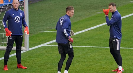 Die Torhüter Marc-Andre ter Stegen (l-r), Bernd Leno und Manuel Neuer. / Foto: Marcus Brandt/dpa