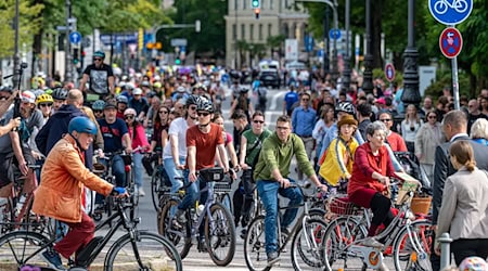 Auf dem Rad ziehen Hunderte Menschen durch München. / Foto: Armin Weigel/dpa