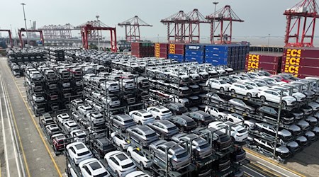 Chinesische Elektro- und Hybridautos für den Export. Die Stromer werden von der EU mit Zöllen belegt. (Archivbild) / Foto: XinHua/dpa