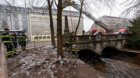 Ein Kran baut die Rampe ab. / Foto: Peter Kneffel/dpa