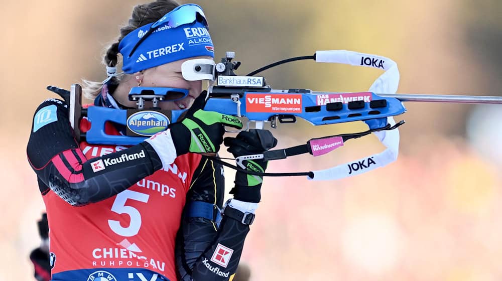 Franziska Preuß am Ruhpoldinger Schießstand. / Foto: Sven Hoppe/dpa