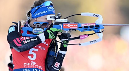 Franziska Preuß am Ruhpoldinger Schießstand. / Foto: Sven Hoppe/dpa