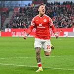 Schnelles Wiedersehen: Phillip Tietz, hier beim Torjubel für Mainz, trifft auf seinen Ex-Club. (Archivbild) / Foto: Torsten Silz/dpa