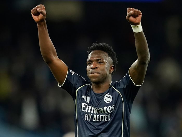 Vinicius Junior freut sich auf den FC Bayern als Gegner im Viertelfinale der Champions League.  / Foto: Dave Thompson/AP/dpa