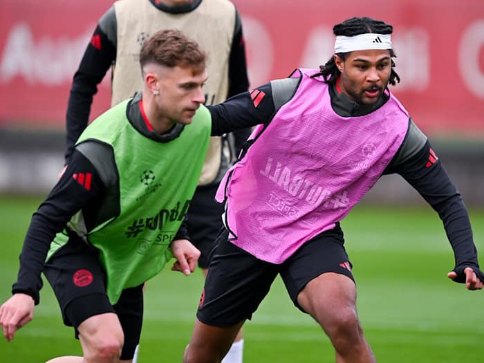 Joshua Kimmich (l) und Serge Gnabry in Aktion beim Abschlusstraining. / Foto: Sven Hoppe/dpa