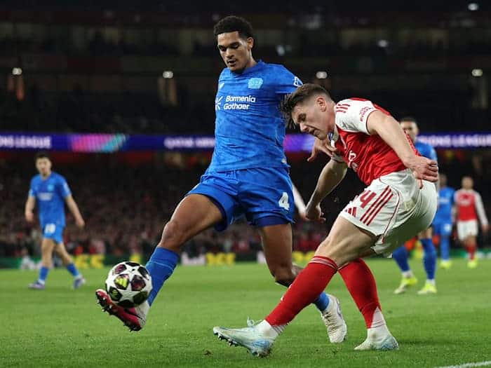 Zurück in Leverkusens Abwehr: Jarell Quansah. (Archivbild) / Foto: Ian Walton/AP/dpa