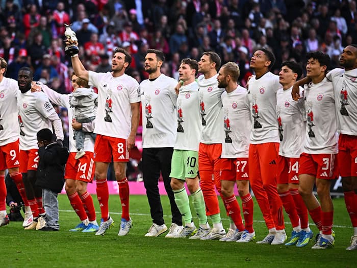 Die Bayern-Profis feiern den Titel auf dem Rasen. / Foto: Tom Weller/dpa