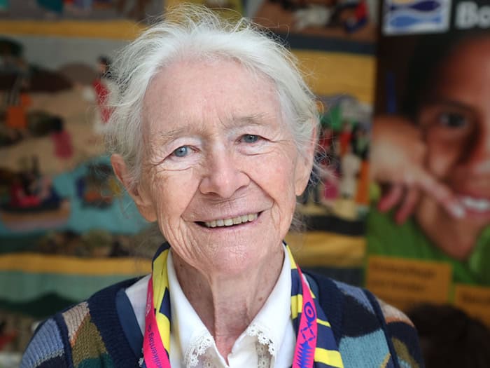 Schwester Karoline Mayer traf in Chile Elke Büdenbender - und auf dem Katholikentag erneut. / Foto: Karl-Josef Hildenbrand/dpa