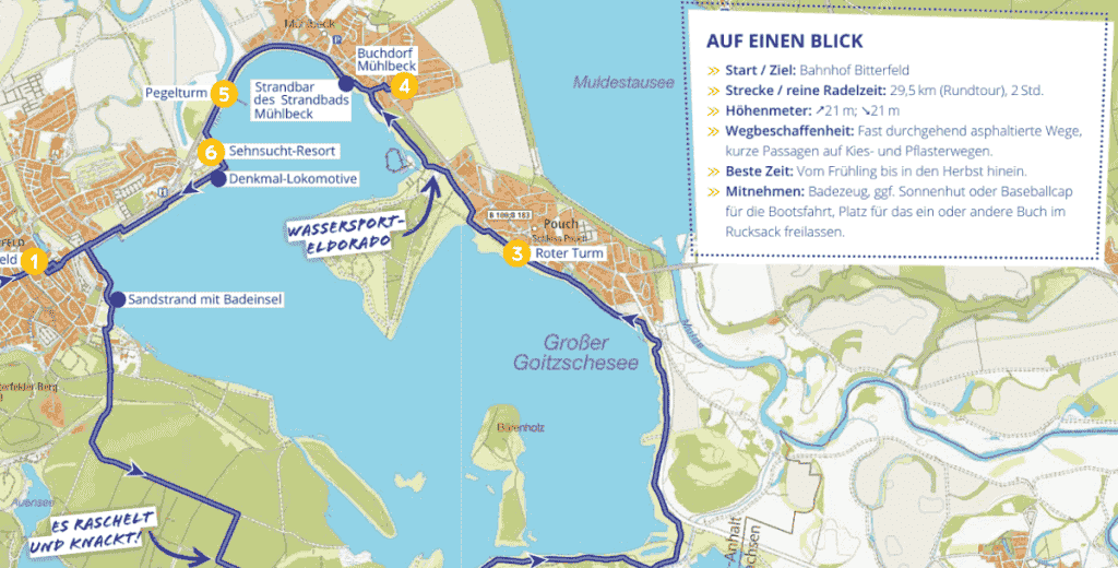 Landkarte für Radreisetouren mit Anmerkungen der Redaktion des Reiseverlags DuMont.