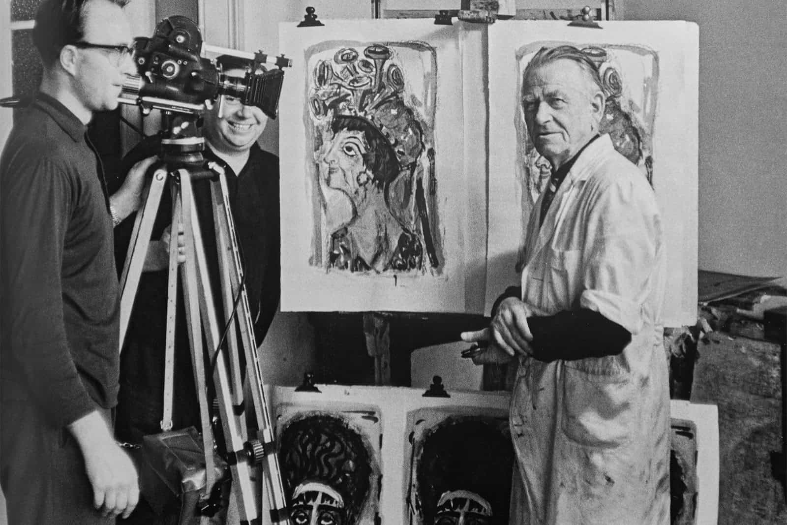 Ernst Hirsch und Heinz Wobst im Atelier von Otto Dix, 1962. 