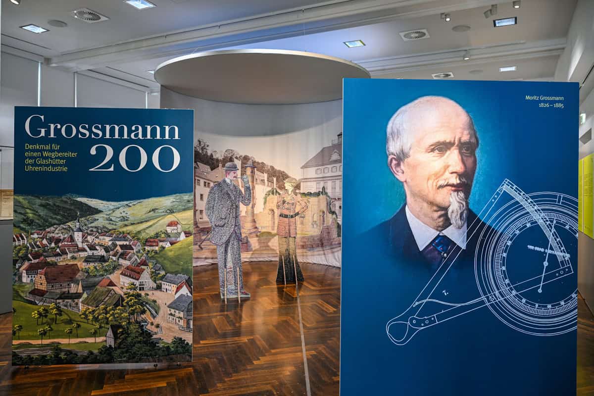 Ein Blick in die Grossmann-Ausstellung im Deutschen  Uhrenmuseum Glashütte. Foto: Deutsches Uhrenmuseum Glashütte