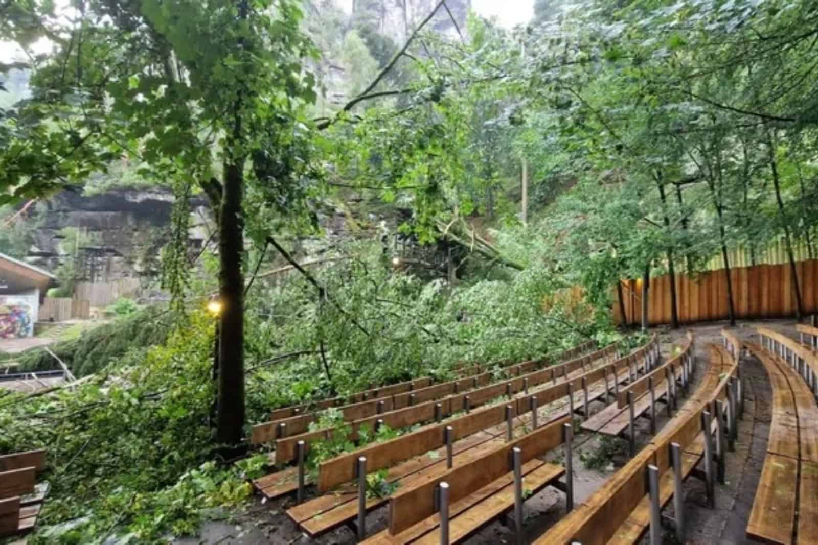 Der Freundeskreis des Landsbühnen und der Felsenbühne Rathen bittet mit diesem Foto, das das Ausmaß des Schadens zeigt, um Unterstützung. Foto: Freundeskreis. 