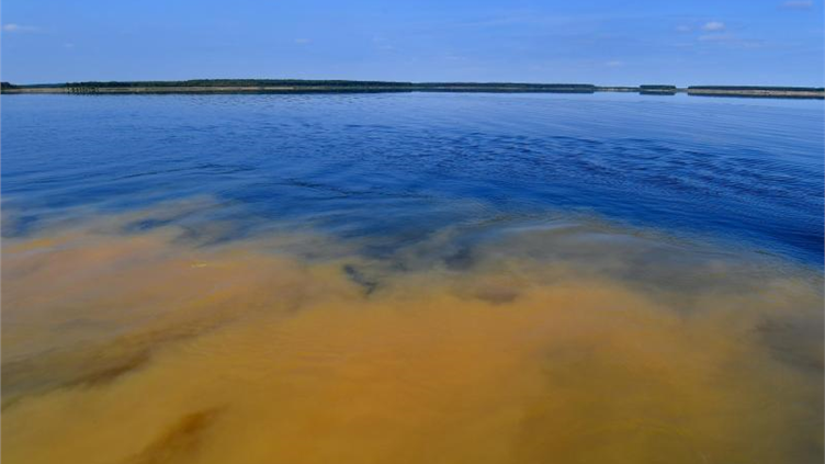 Kalk-Schiff auf Partwitzer See unterwegs