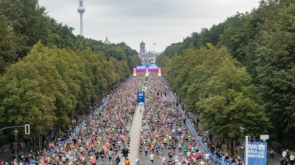 Die Teilnehmer des  Marathon beim Start. / Foto: Paul Zinken/dpa/Archivbild