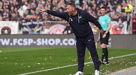 Herthas Trainer Pal Dardai gestikuliert am Spielfeldrand. / Foto: Marcus Brandt/dpa/Archivbild