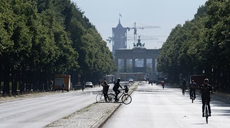 Radfahrer sind auf der Straße des 17. Juni unterwegs. / Foto: Paul Zinken/dpa