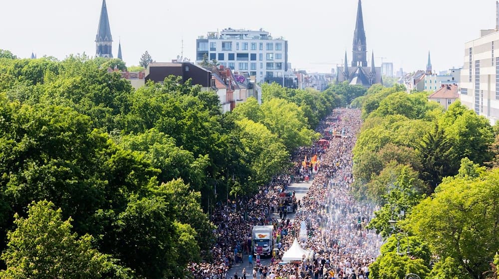 Der Umzug des Karnevals der Kulturen zieht über die Hasenheide. / Foto: Christoph Soeder/dpa