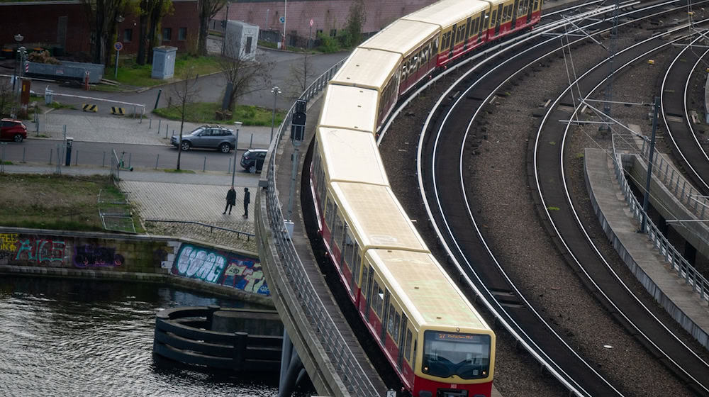 Eine S-Bahn fährt auf den Gleisen zwischen dem Bahnhof Friedrichstraße und dem Hauptbahnhof. / Foto: Monika Skolimowska/dpa