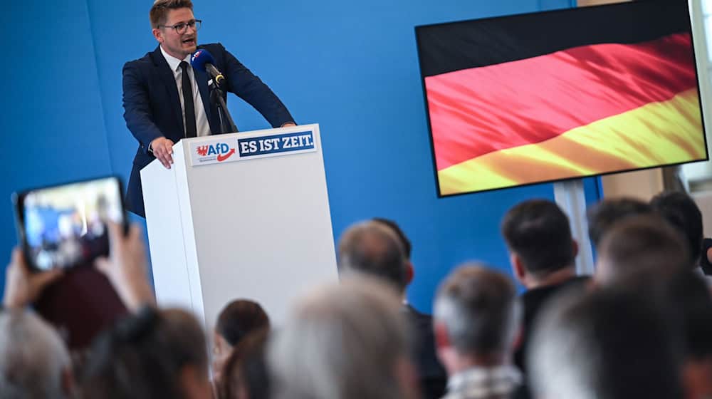 Attackiert die etablierten Parteien: Brandenburgs AfD-Chef René Springer. / Foto: Britta Pedersen/dpa