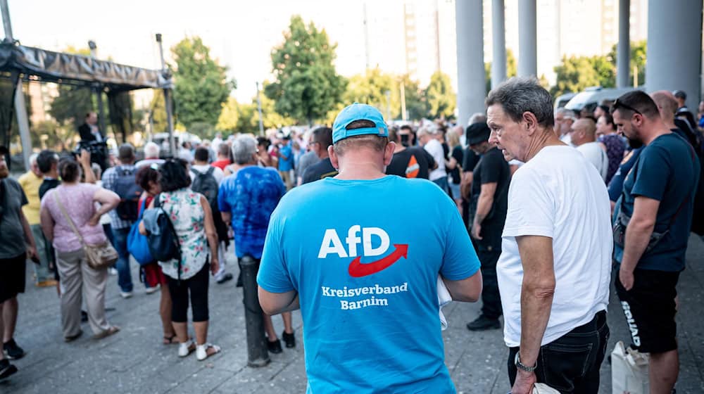 Etwa 200 Menschen besuchen eine Kundgebung der Lichtenberger AfD-Fraktion. / Foto: Fabian Sommer/dpa