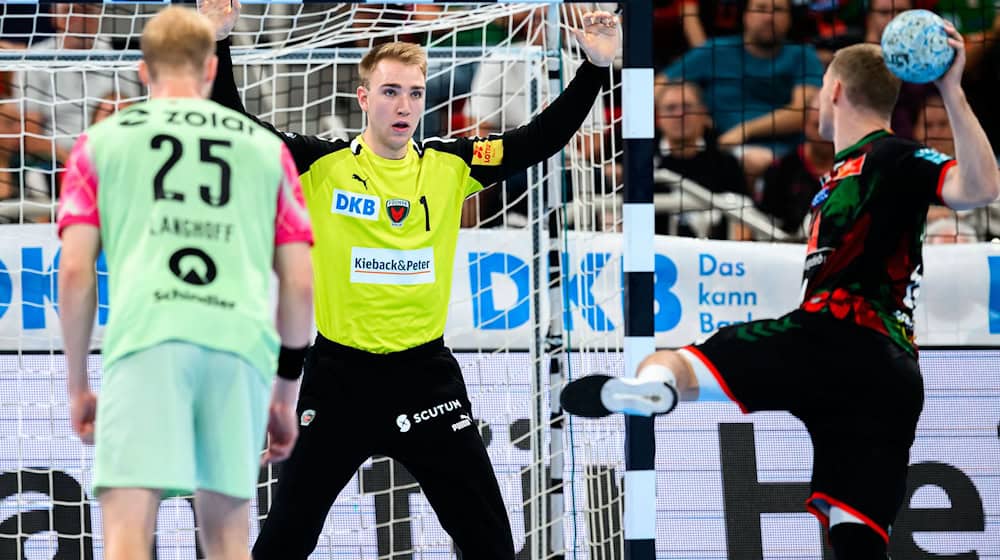 Füchse-Keeper Lasse Ludwig glänzte gegen Erlangen. / Foto: Marco Wolf/dpa