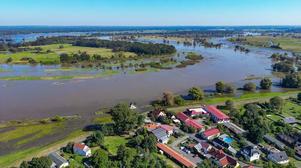 Der deutsch-polnische Grenzfluss Oder führt bei Ratzdorf im Kreis Oder-Spree Hochwasser. / Foto: Patrick Pleul/dpa