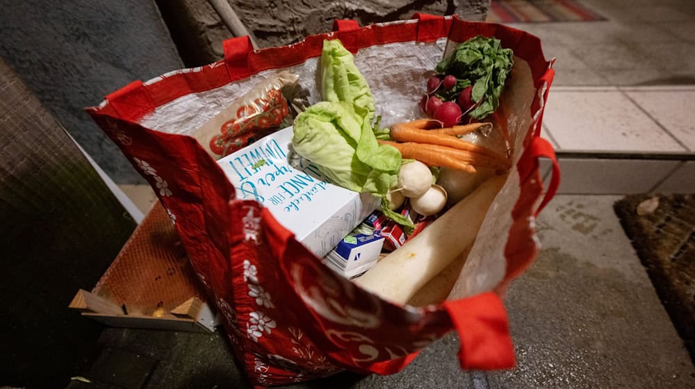 Eine Tasche voller Lebensmittel, die aus Abfalleimern eines Supermarkts stammen. (Symbolbild) / Foto: Marijan Murat/dpa