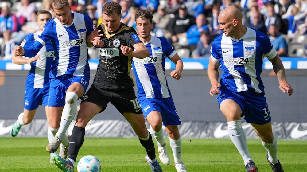 Toni Leistner (r) und Diego Demme (2.v.r.) sollen der jungen Hertha-Mannschaft Struktur verleihen. / Foto: Soeren Stache/dpa