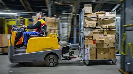 Die Paketmengen laufen für Berlin und einen Großteil Brandenburgs über die drei DHL-Paketzentren in Ludwigsfelde, Rüdersdorf und Börnicke.  / Foto: Patrick Pleul/dpa