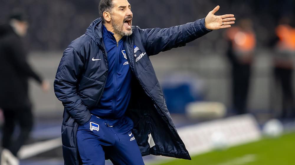 Kein erfreulicher Abend für Hertha-Trainer Cristian Fiel. / Foto: Andreas Gora/dpa