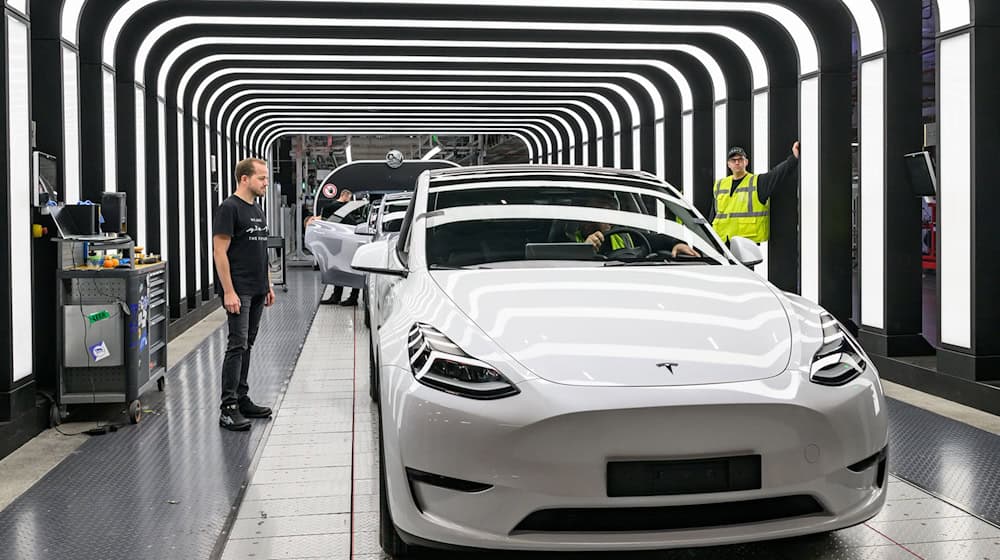 Der Werksleiter der Tesla-Fabrik in Brandenburg, André Thierig, zeigt sich trotz der E-Auto-Krise zuversichtlich (Archivbild). / Foto: Patrick Pleul/dpa