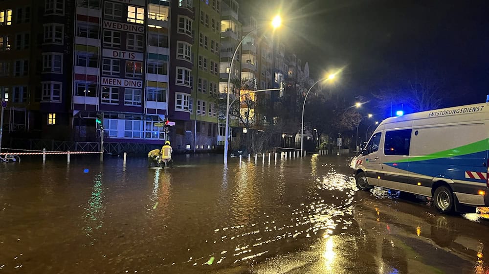 Wassermassen überfluteten am Silvesterabend nach einem Wasserrohrbruch die Seestraße - auch für Fachleute ein ungewöhnliches Ausmaß. (Archivbild) / Foto: Julius Schreiner/dpa
