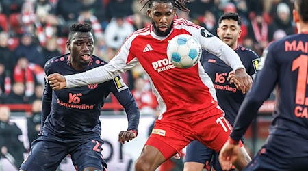 Jordan Siebatcheu (M) wechselt von Union Berlin zu Stade Reims. / Foto: Andreas Gora/dpa