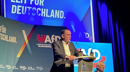 Der AfD-Bundesvorsitzende Tino Chrupalla schwört seine Anhänger auf die Bundestagswahl ein. / Foto: Monika Wendel/dpa