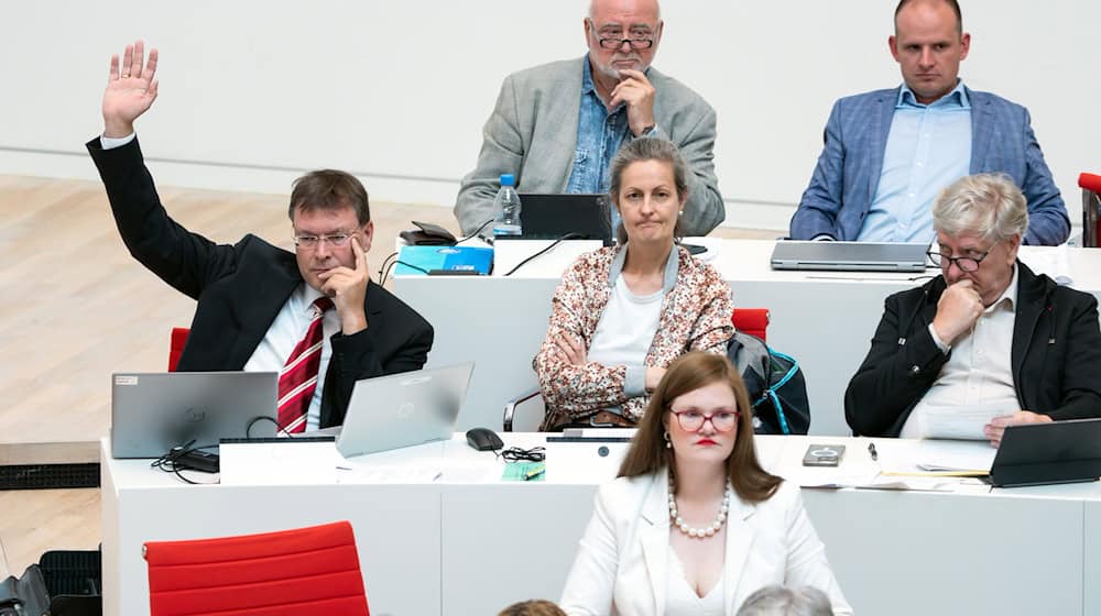 Der BSW-Abgeordnete Sven Hornauf (links) unterstützte bei der Abstimmung die Position der AfD. / Foto: Soeren Stache/dpa