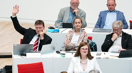 Der BSW-Abgeordnete Sven Hornauf (links) unterstützte bei der Abstimmung die Position der AfD. / Foto: Soeren Stache/dpa