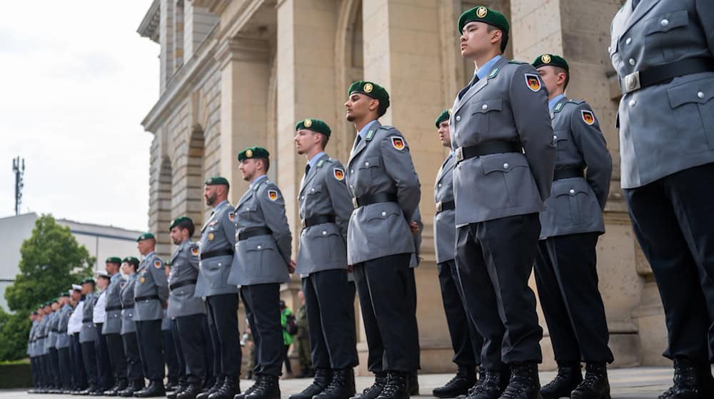 Das erste Bundeswehrgelöbnis vor dem Abgeordnetenhaus fand im Mai 2024 statt. (Archivbild) / Foto: Christophe Gateau/dpa