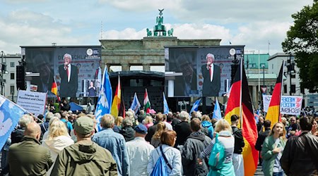 Mehrere hundert Demonstranten drängten sich vor der Bühne am Brandenburger Tor. / Foto: Jörg Carstensen/dpa