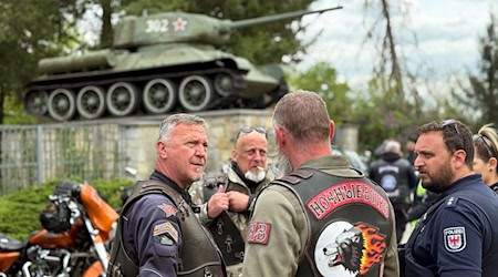 Die prorussischen «Nachtwölfe» waren in Brandenburg unterwegs. / Foto: Lutz Deckwerth/dpa