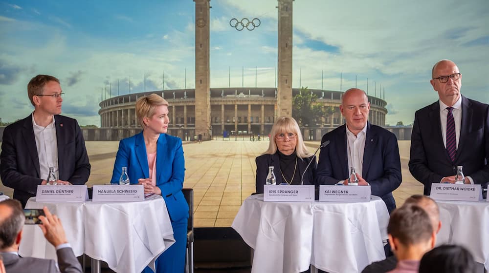 Verschiedene Politikerinnen und Politiker stellen am Dienstag die Olympia-Bewerbung vor / Foto: Michael Kappeler/dpa